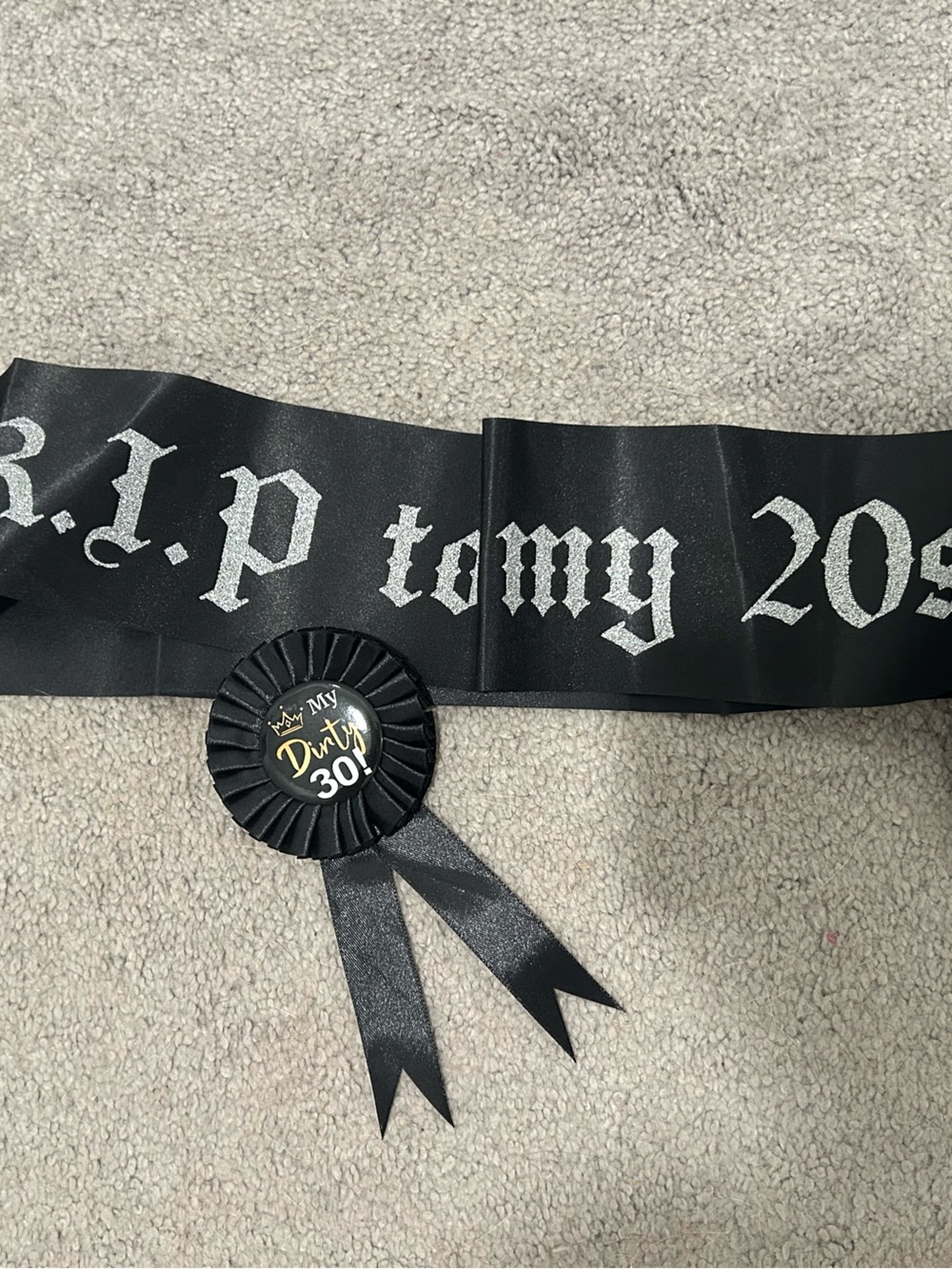 Black "Dirty 30" Party Sash and Rosette Set - Birthday Celebration